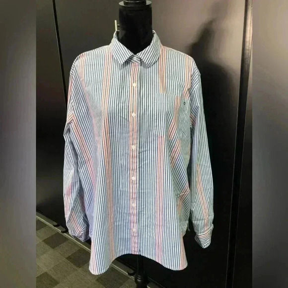 Crown & Ivy long sleeve boyfriend shirt vertical striped blouse Blue/white - L - Picture 1 of 10